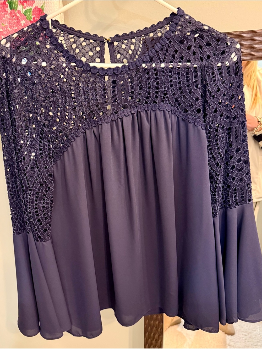 Lilly Pulitzer Navy Crochet Yoke Top
